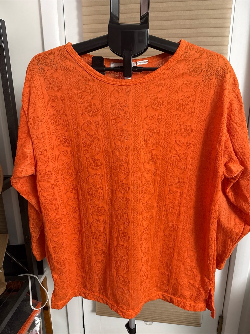 VTG 90s Lauren Brooke orange texture pointelle lace knit top Grandma Chic P2P 22